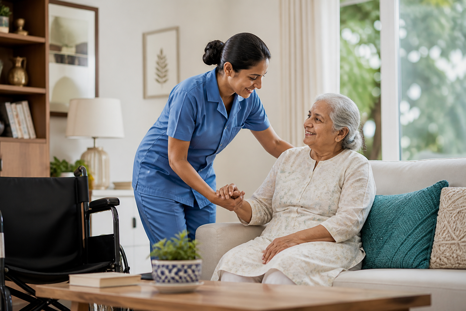 Caregiver assisting senior at home
